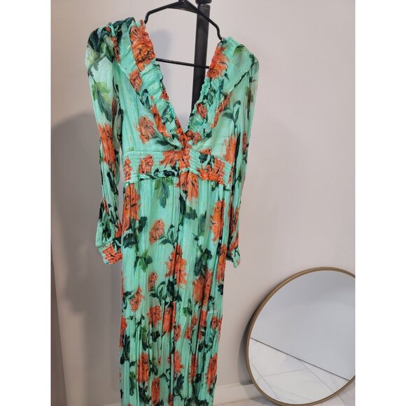 Anthropologie The Odetta Ruffled V-Neck Dress Size Medium Petite Dark Green - Picture 4 of 8